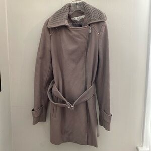 Kenneth Cole Grey with Belt and Silver Hardware Fall Zipper Coat